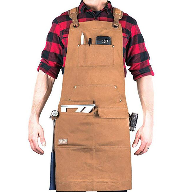 Brown Waxed Canvas Cross-Back Work Apron