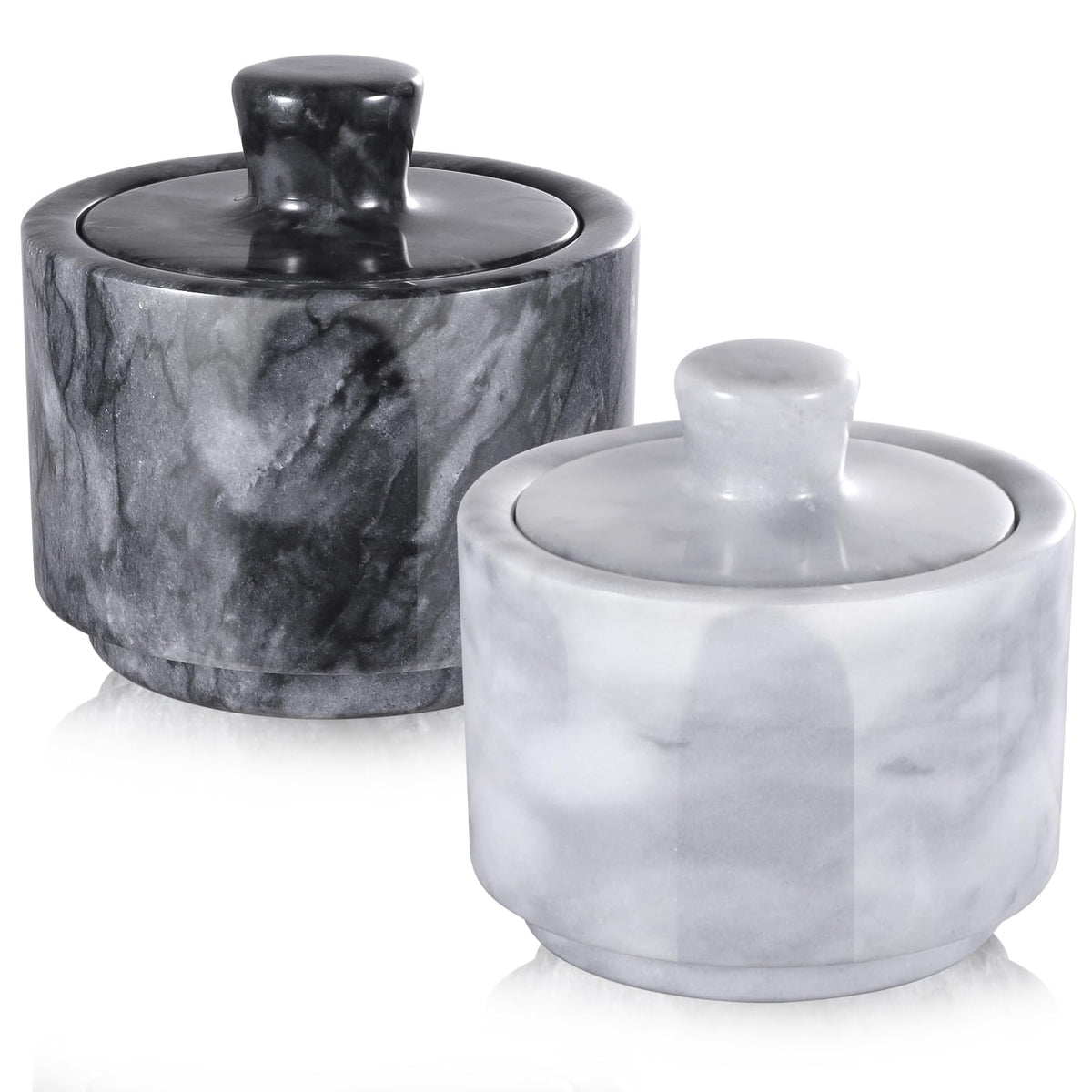 Marble Salt Cellars with Lids, 3.2 in, Set of 2