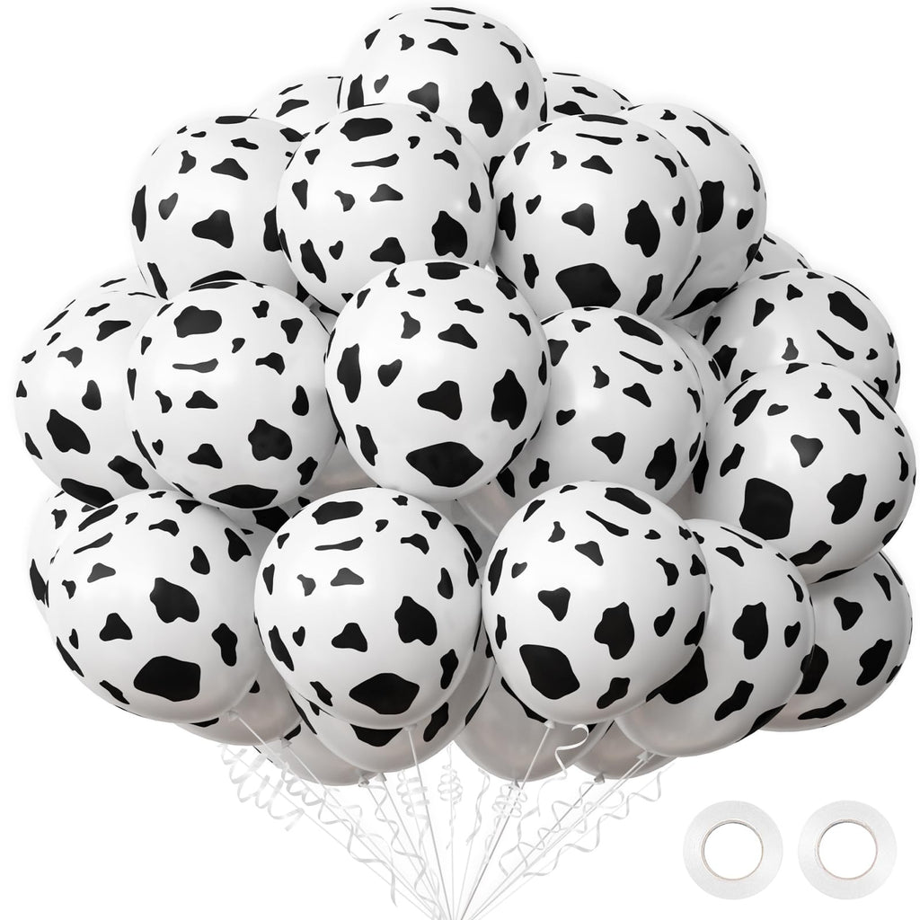 Black & White Cow Print Balloons, 33-Pack with Ribbon