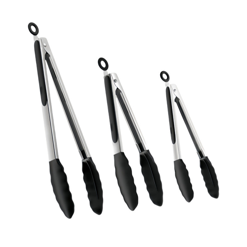 Silicone-Tipped Stainless Steel Kitchen Tongs, Set of 3 (7, 9 & 12 in)