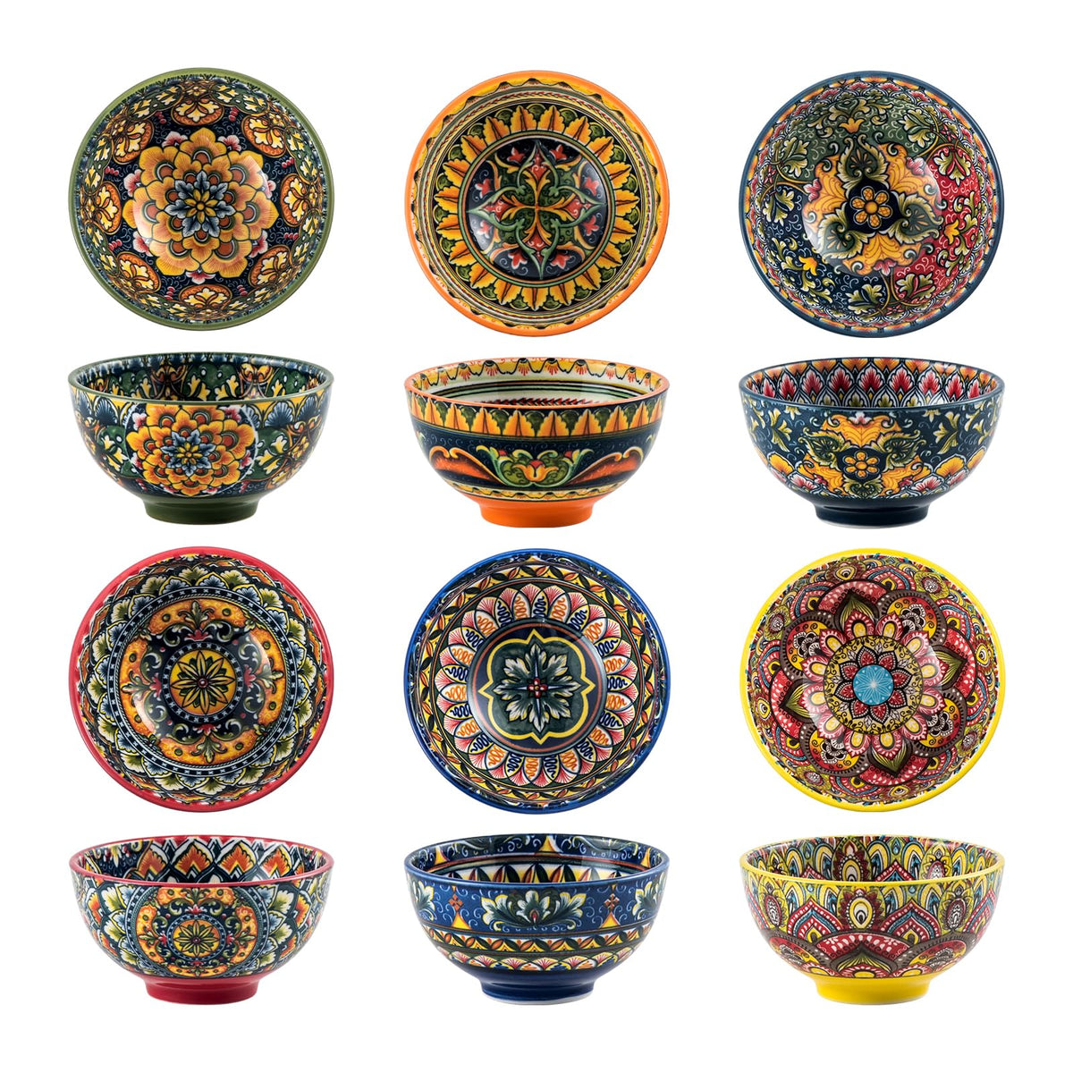 Bohemian Ceramic Dessert Bowls, Set of 6
