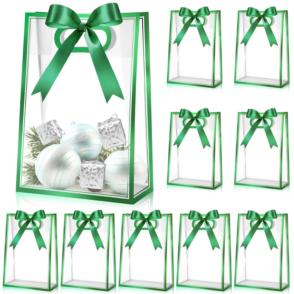 Clear Gift Bags with Die-Cut Handles and Ribbon, 7 x 10 x 3.15 in, 12 ct