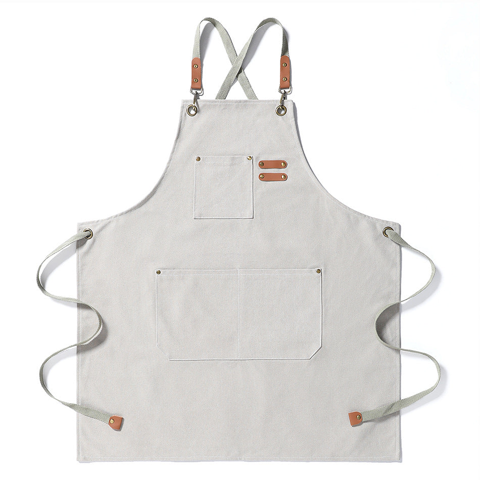 Waxed Canvas Cross-Back Apron with Leather Straps