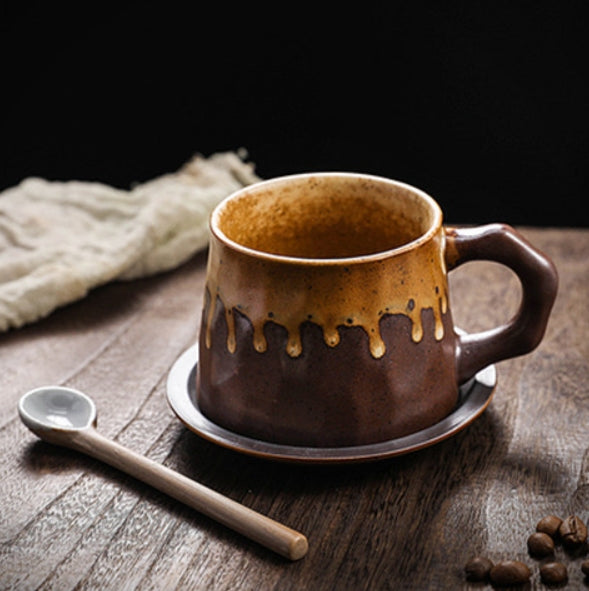 Japanese Vintage Stoneware Coffee Cup and Saucer