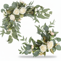 Set of 2 white rose and eucalyptus wedding arch flower swags on white background