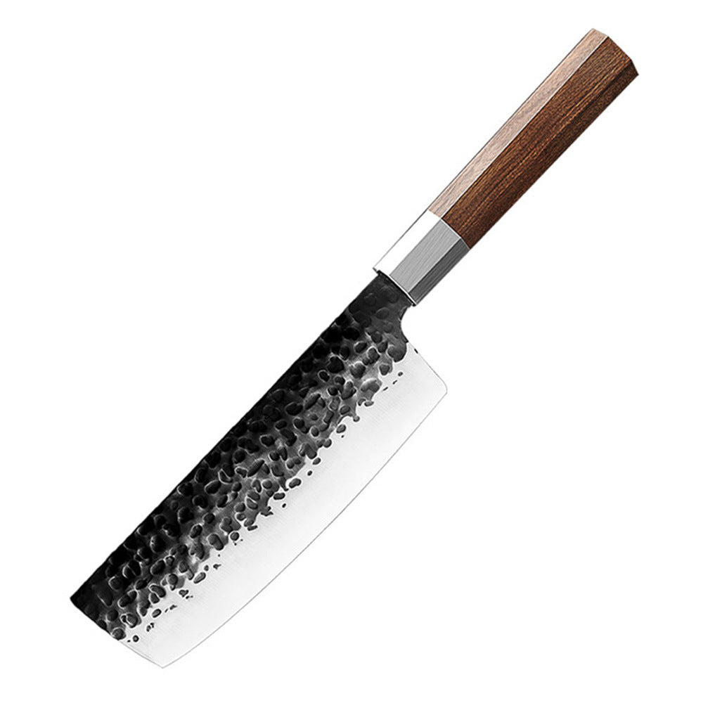 Hand-Forged Hammered Steel Kitchen Knife with Octagonal Walnut Handle