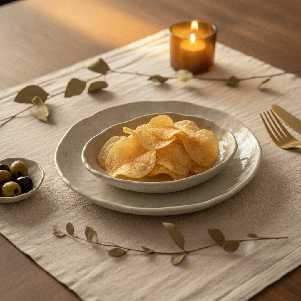 Two irregular ceramic tasting plates styled on a linen and wood tablescape