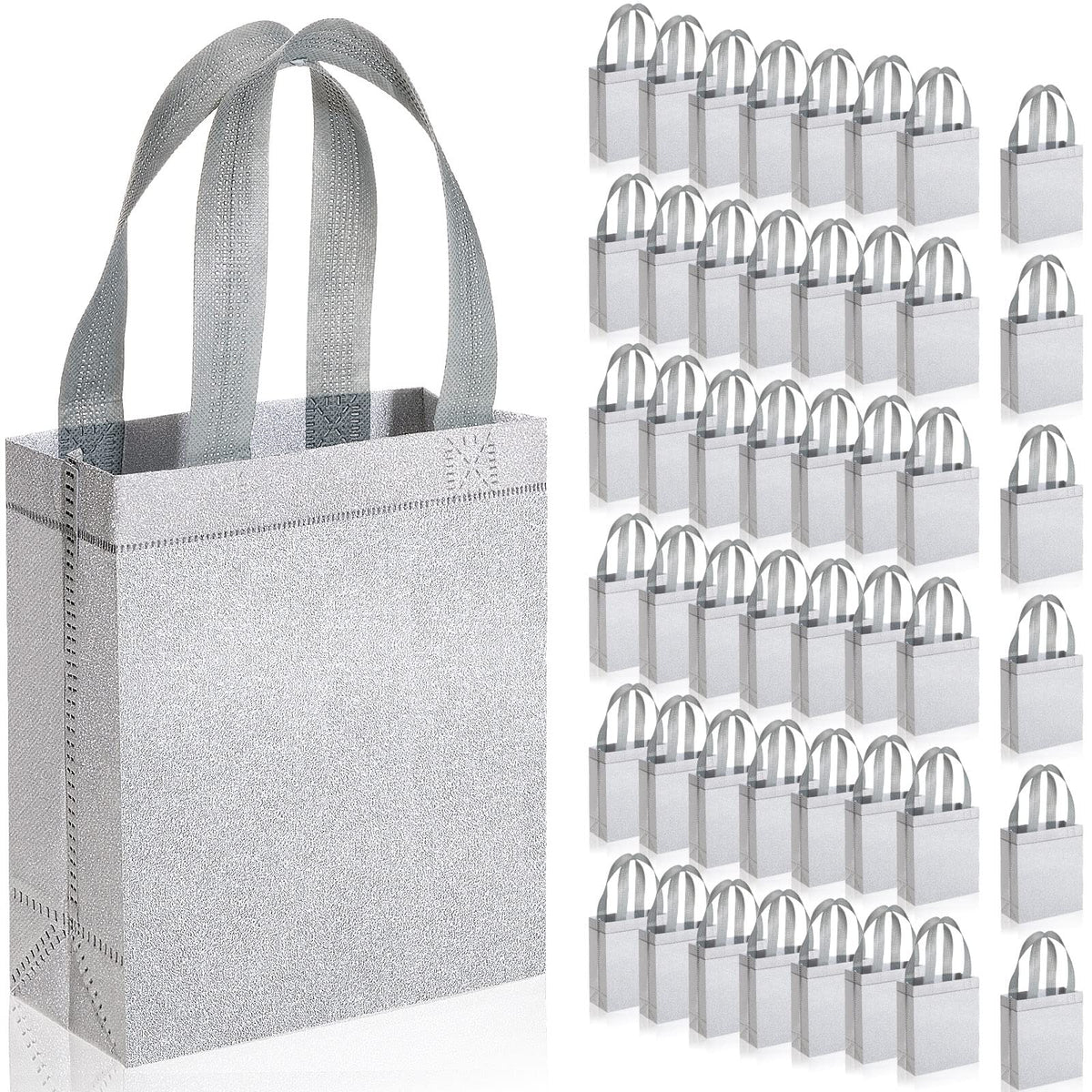 Silver Glitter Non-Woven Gift Tote Bags, 48 ct