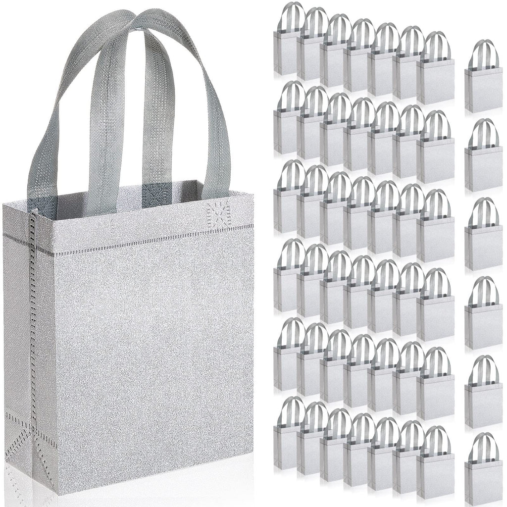 Silver Glitter Non-Woven Gift Tote Bags, 48 ct
