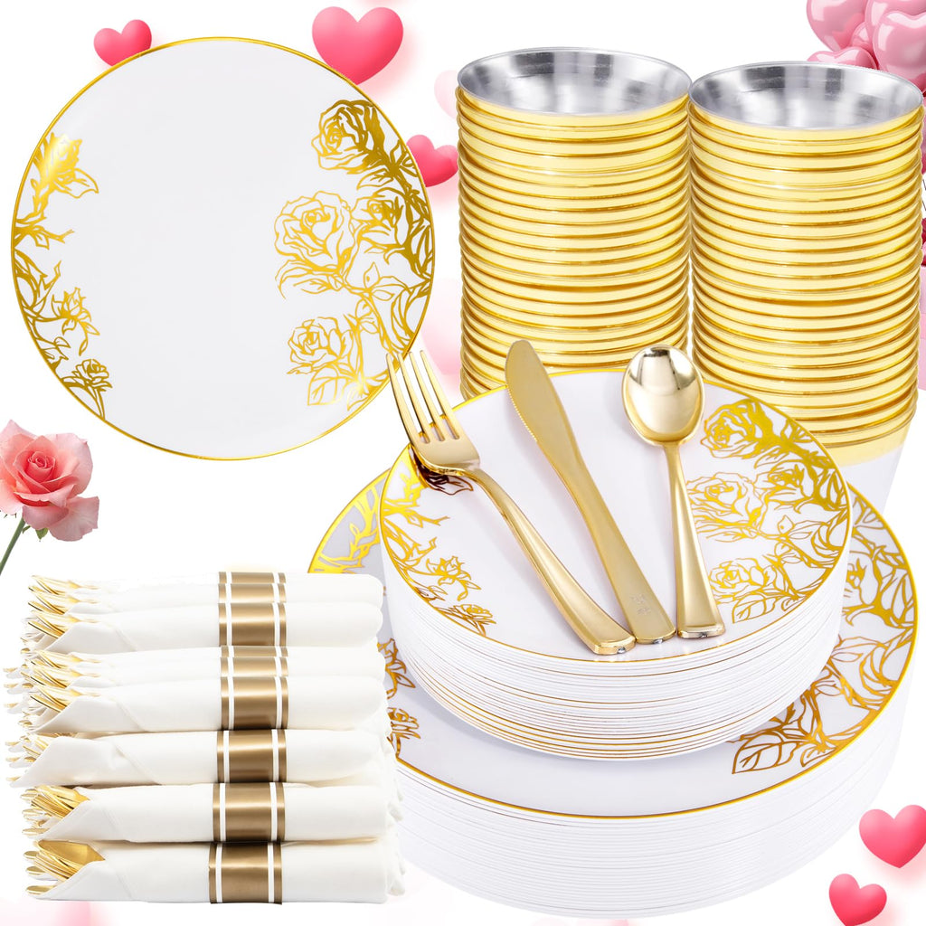 Pink & Gold Floral Dinnerware Set, 210 ct — view 1