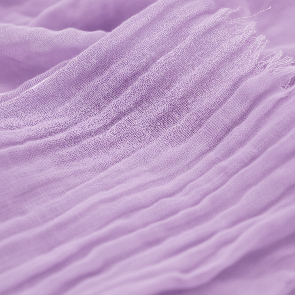 Close-up of crinkled lilac gauze cheesecloth napkin texture
