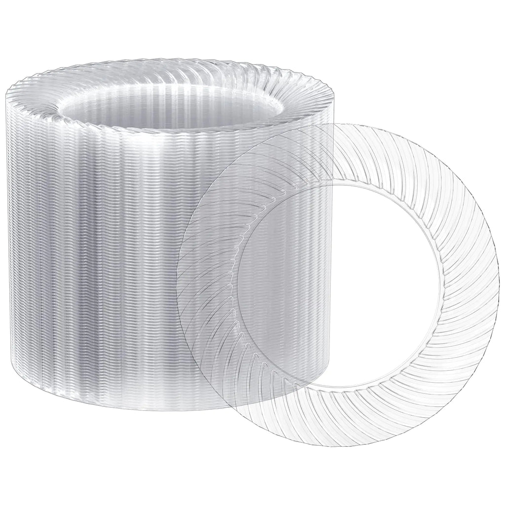 Clear 7-inch plates with a curved ribbed rim, original product photograph on white.