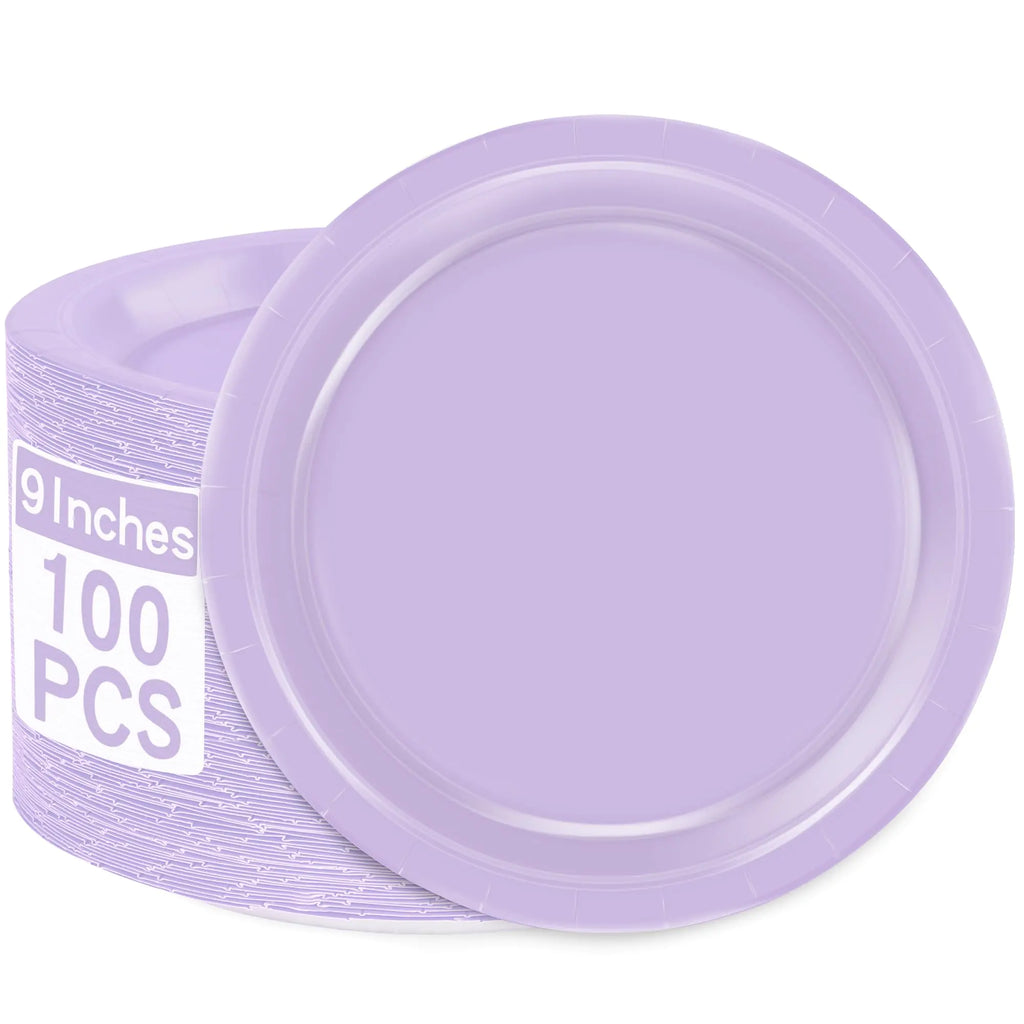 Light lavender paper plates, verified white source.