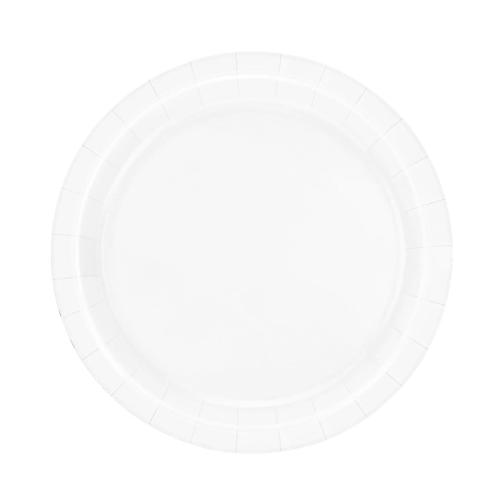 White 9-inch paper plate on white background