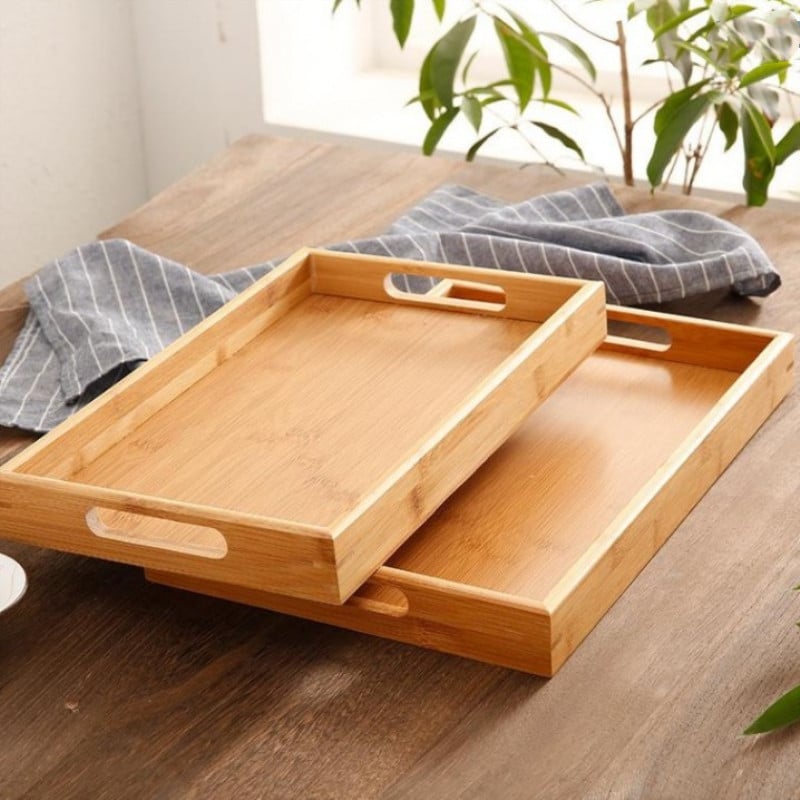 Bamboo Double Ear Rectangular Tea Set Tray