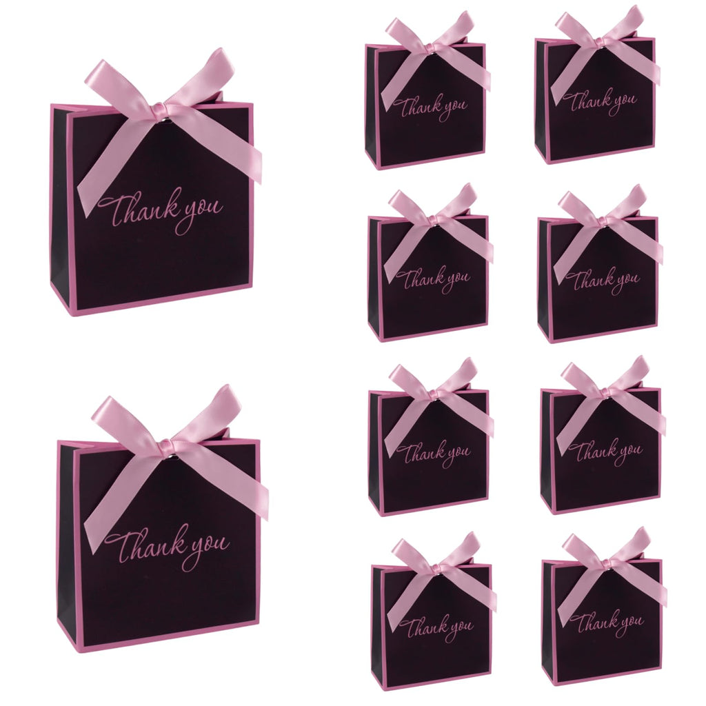 Gift Bags with Bow Ribbon, Black and Pink, 10 ct