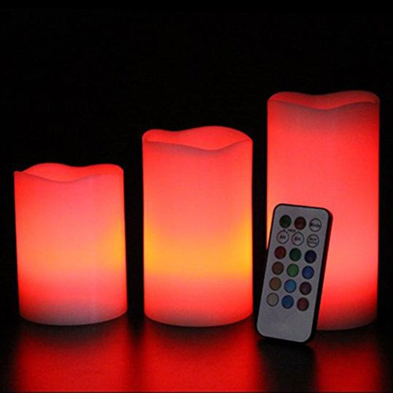 Beige LED Candle Set with Remote – 3 Pieces