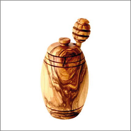 Olive Wood Honey Pot with Dipper, 6 oz