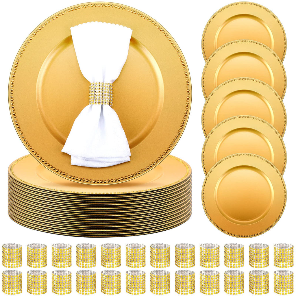 Gold Charger Plates and Napkin Rings, 24 Sets