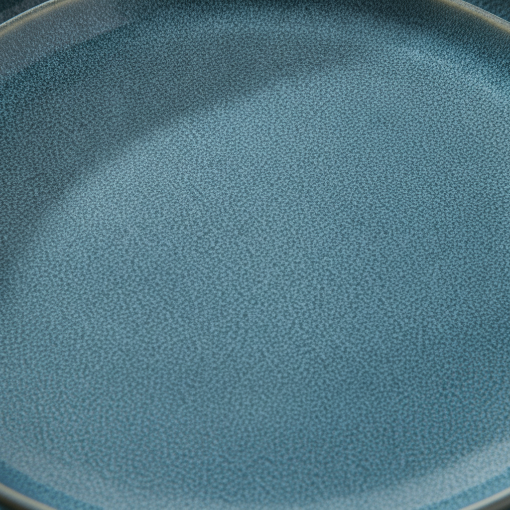 Macro close-up of the mottled reactive Mediterranean blue glaze on stoneware