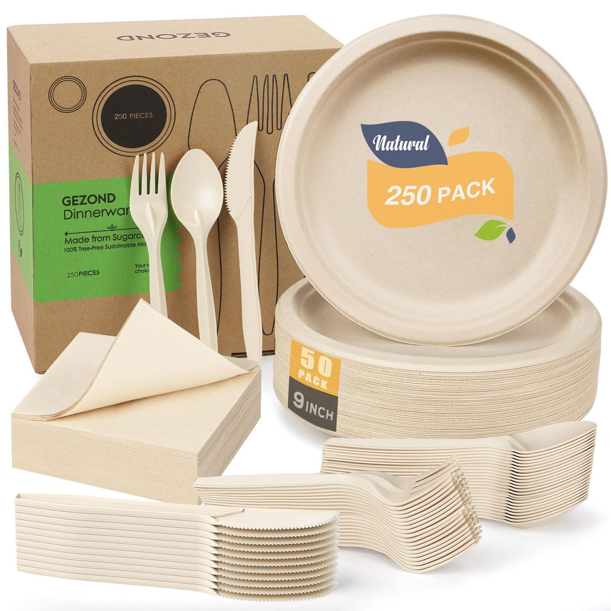 Compostable Dinner Set for 50, 250 pc