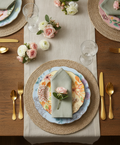 Floral botanical porcelain plate place setting on a vintage cottage afternoon-tea tablescape