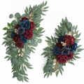 Set of 2 navy blue, burgundy and gold wedding arch flower swags on white background