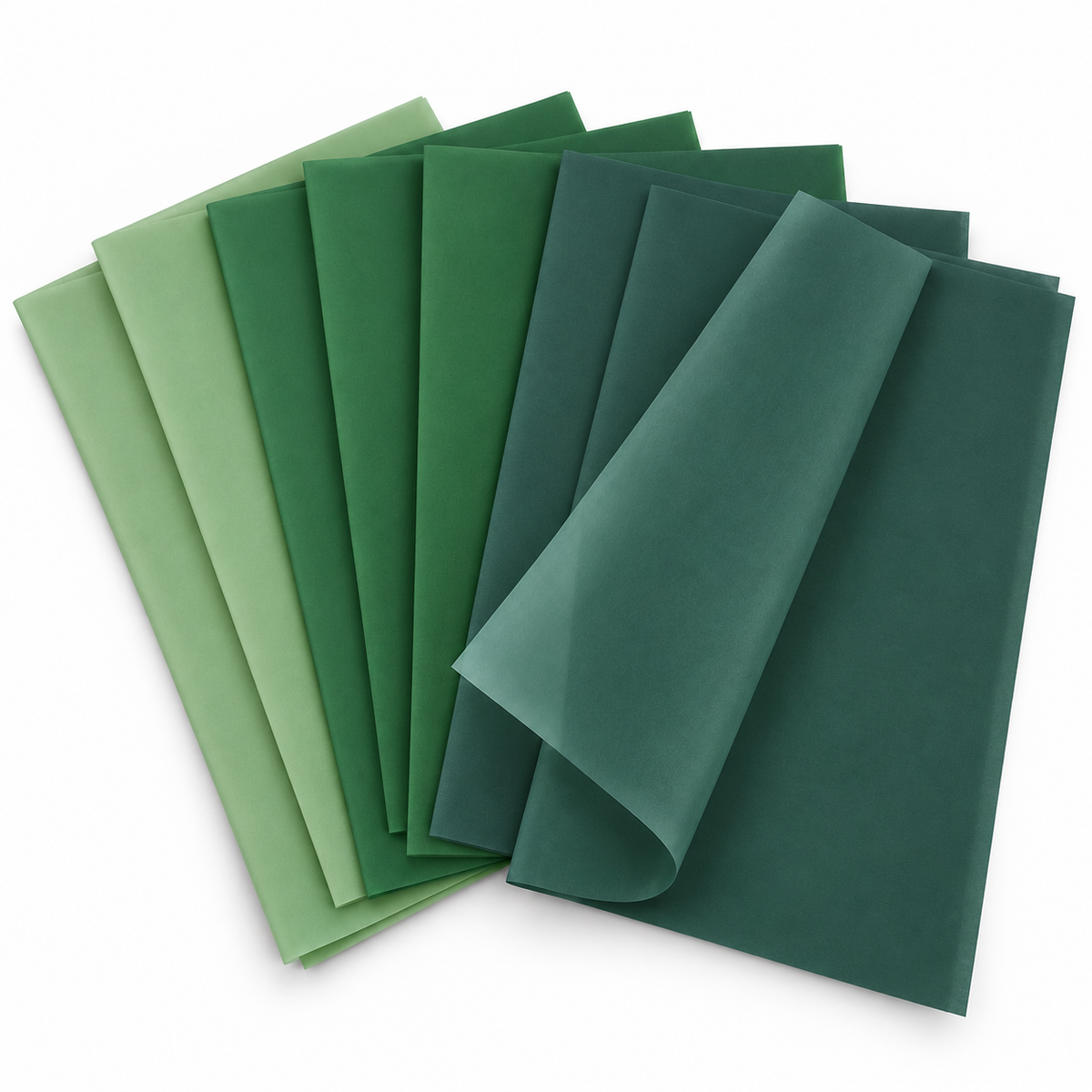Three-shade green tissue paper sheets — white loose sheets