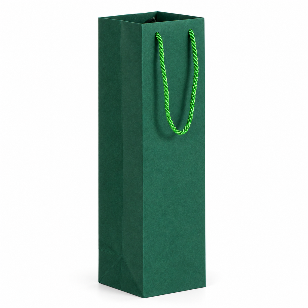 Dark green paper wine gift bag — single white hero
