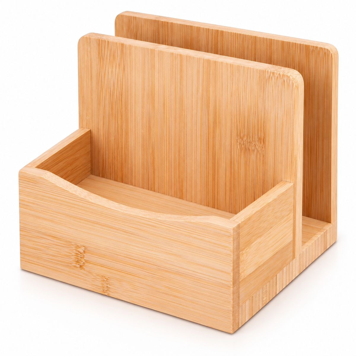 Bamboo napkin caddy — empty white hero