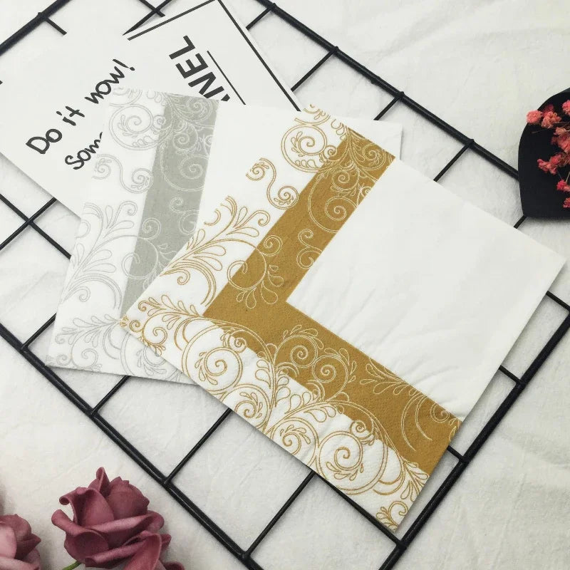 Lace Print Paper Napkins, Gold or Silver, 100-Pack (5 x 20)