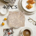 Beige Paper Napkins with Gold Foil Leaf Pattern, 40-Pack