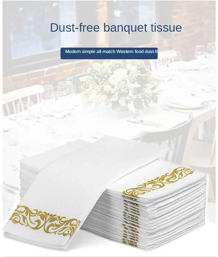 White Paper Guest Towels with Metallic Foil, 12 x 17 in, 50-Pack