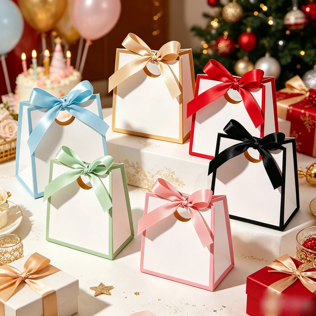 Color-Border Mini Gift Bags with Ribbon Bows, 50-Pack