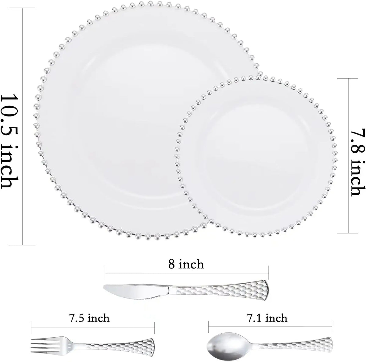 Pearl-Beaded Rim Plastic Dinnerware Set with Cutlery, 75 Pieces for 15 Guests