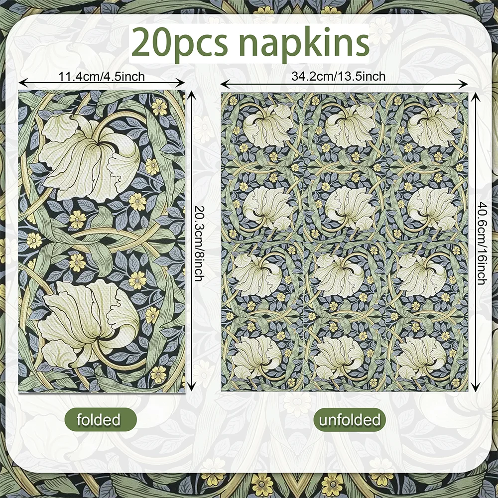 Navy Botanical Paper Guest Napkins, 40 Count (2 Packs of 20)