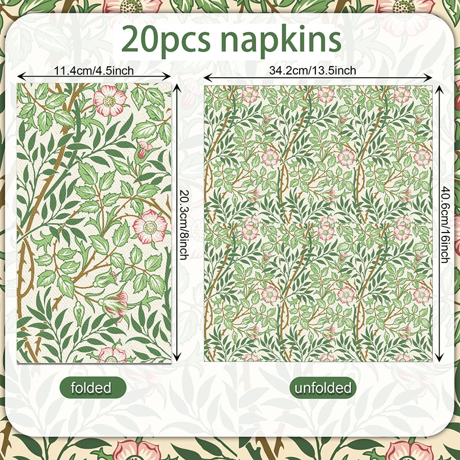 Dark Green Floral Paper Guest Napkins, 40 Count (2 Packs of 20)