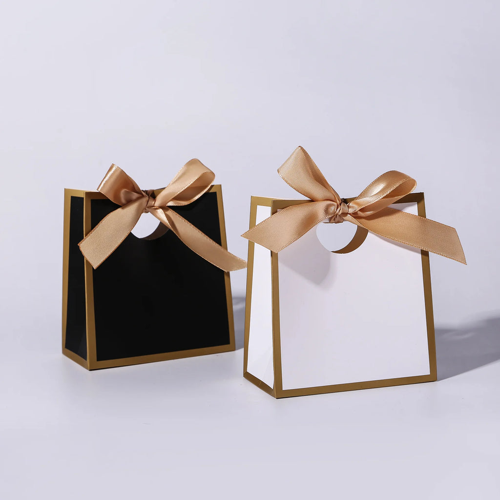 Color-Border Mini Gift Bags with Ribbon Bows, 50-Pack