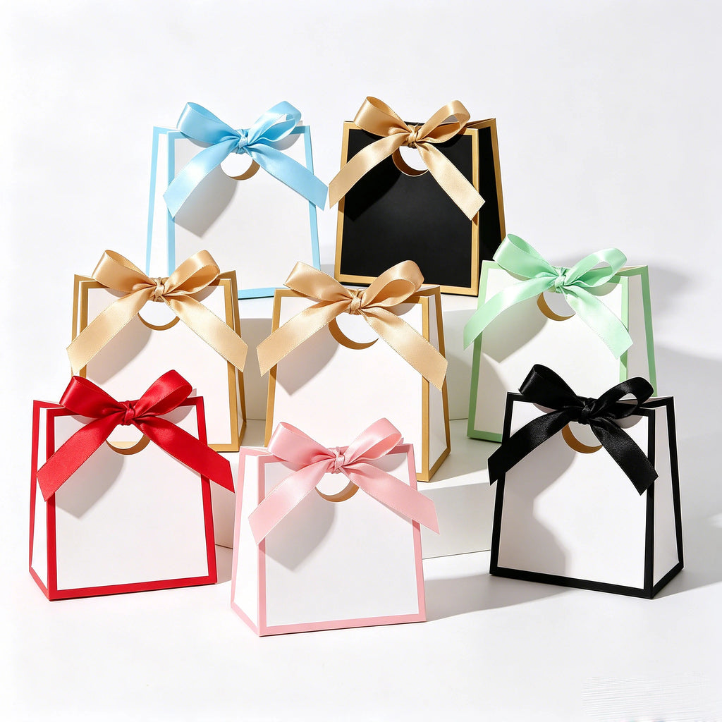 Color-Border Mini Gift Bags with Ribbon Bows, 50-Pack