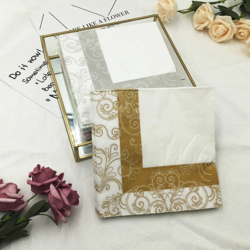 Lace Print Paper Napkins, Gold or Silver, 100-Pack (5 x 20)
