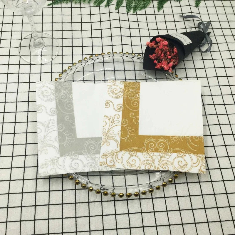 Lace Print Paper Napkins, Gold or Silver, 100-Pack (5 x 20)