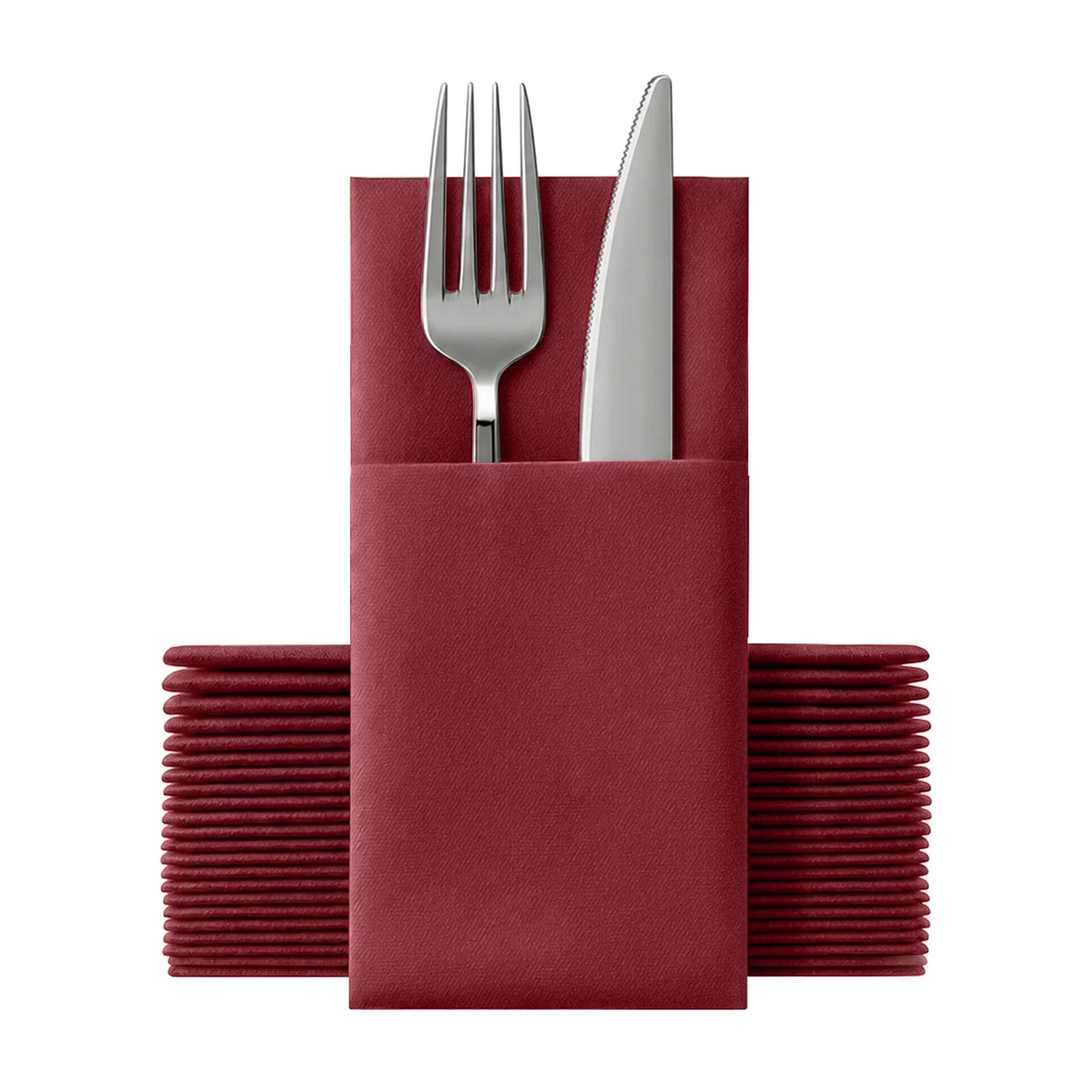 Solid Colour Paper Napkins with Flatware Pocket, 25-Pack