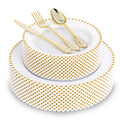 Pearl-Beaded Rim Plastic Dinnerware Set with Cutlery, 75 Pieces for 15 Guests