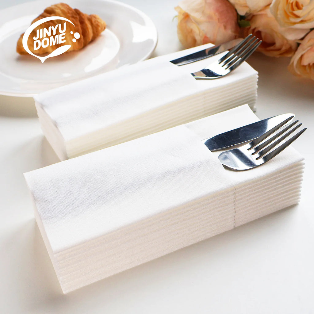 White Paper Napkins with Flatware Pocket, 13 x 15.75 in, 100-Pack