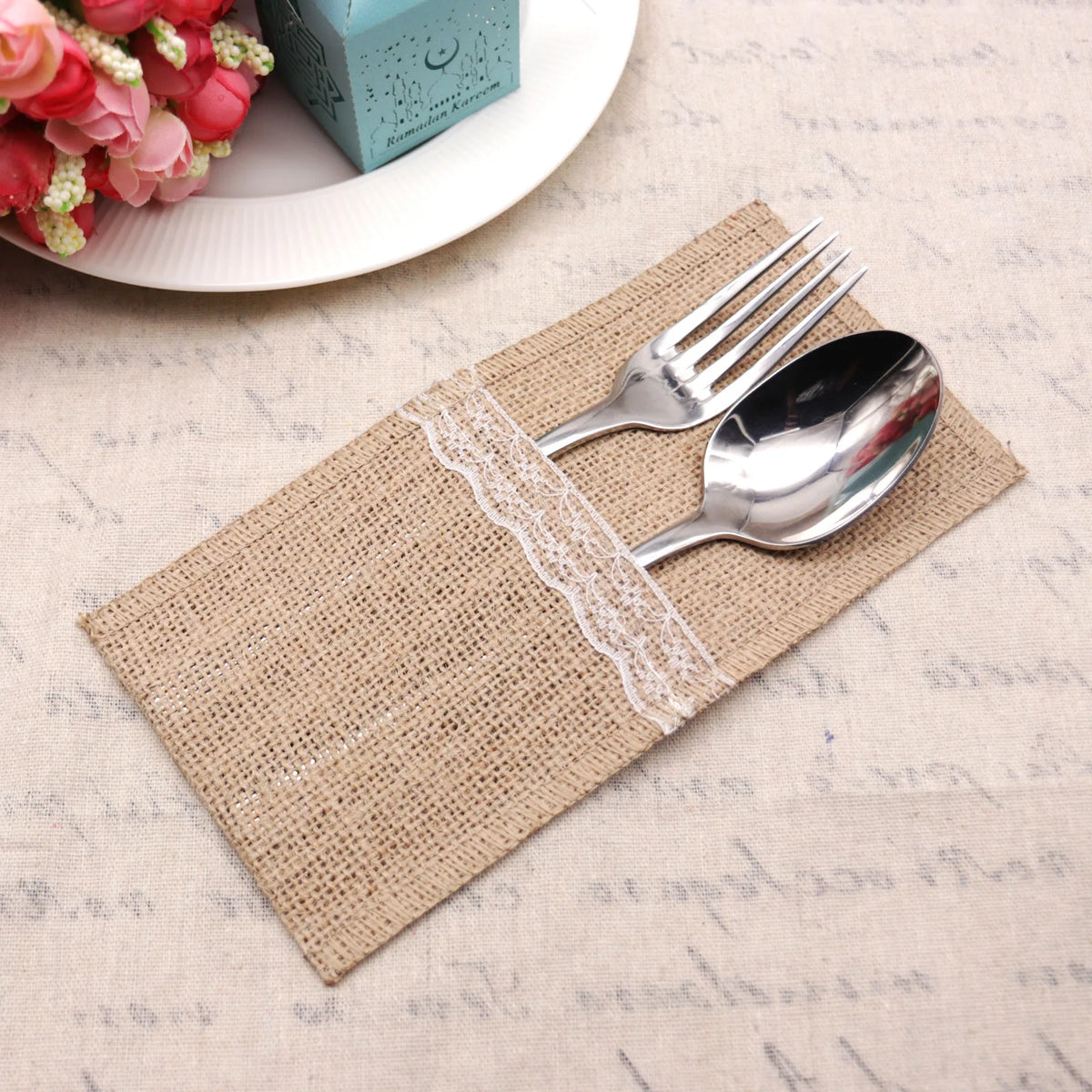 Burlap-Style Cutlery Pouches, 22 x 10.5 cm, 12 Pieces (2 Packs of 6)