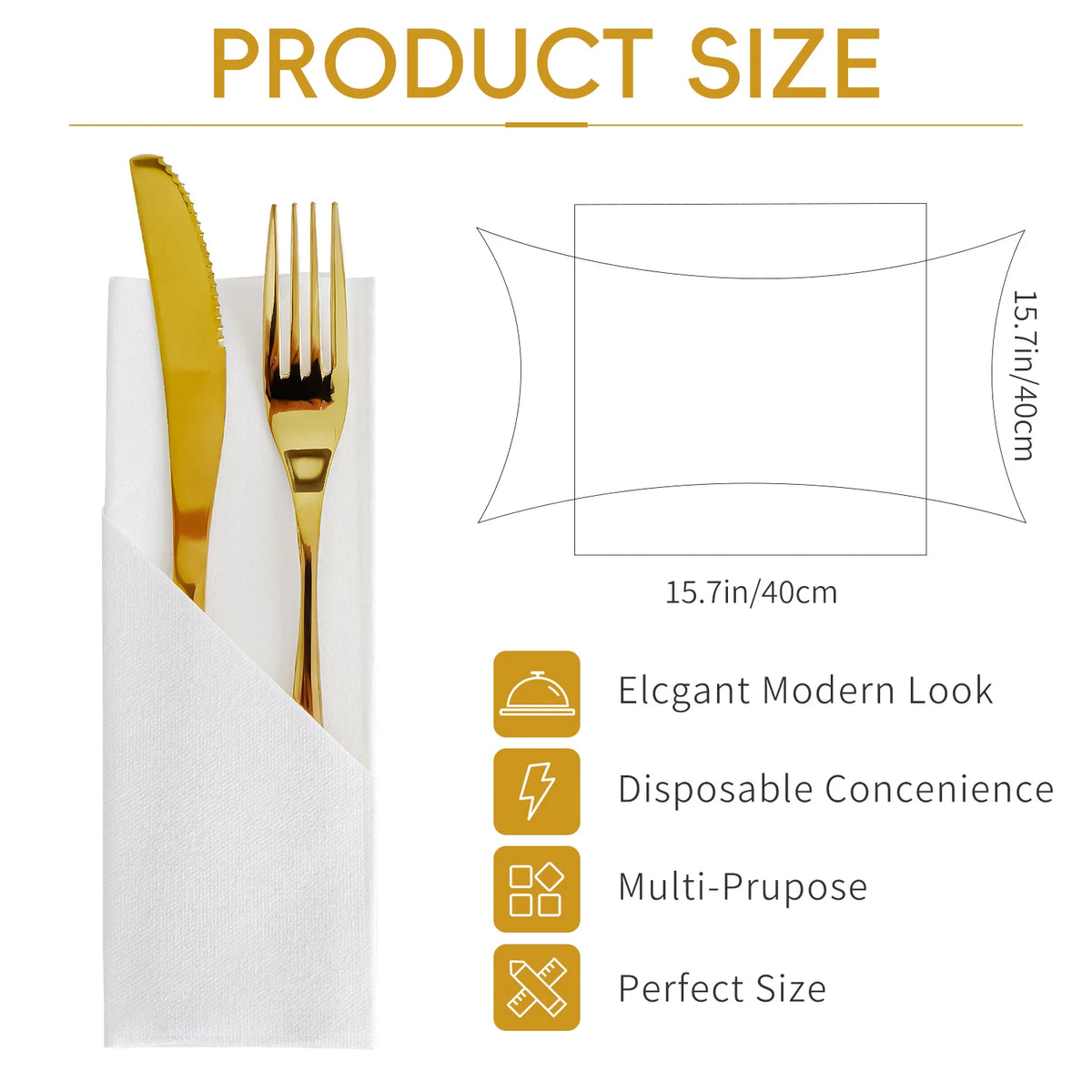 White Paper Napkins with Diagonal Flatware Pocket, 25 or 50 Pack