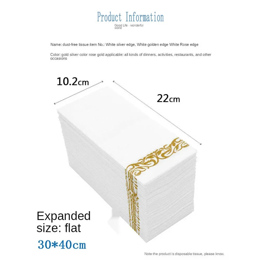 White Paper Guest Towels with Metallic Foil, 12 x 17 in, 50-Pack