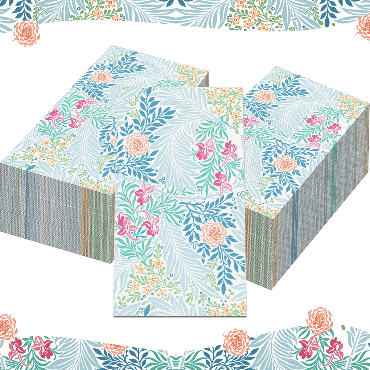 Orange Floral Paper Guest Napkins, 40 Count (2 Packs of 20)