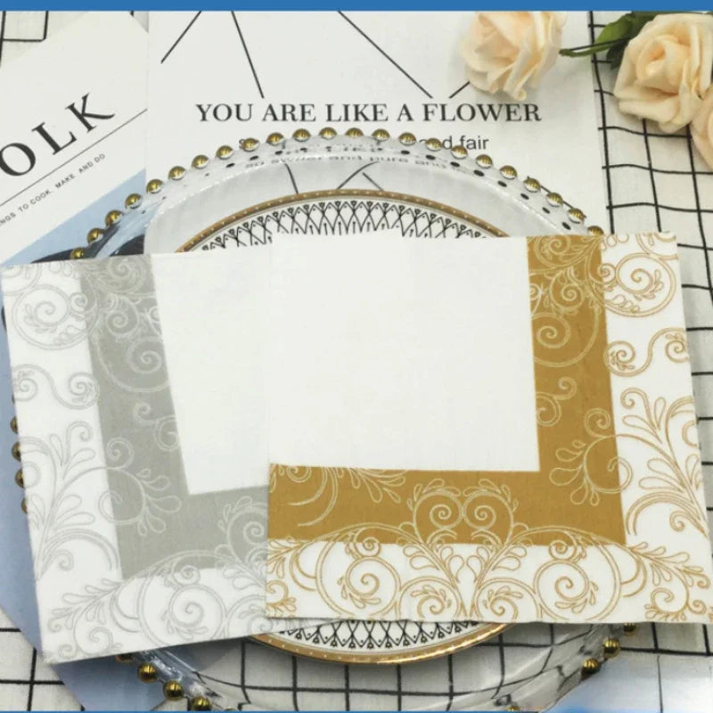 Lace Print Paper Napkins, Gold or Silver, 100-Pack (5 x 20)