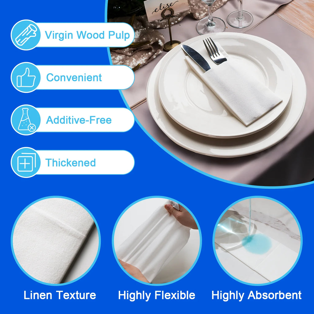 White Paper Napkins with Flatware Pocket, 13 x 15.75 in, 100-Pack